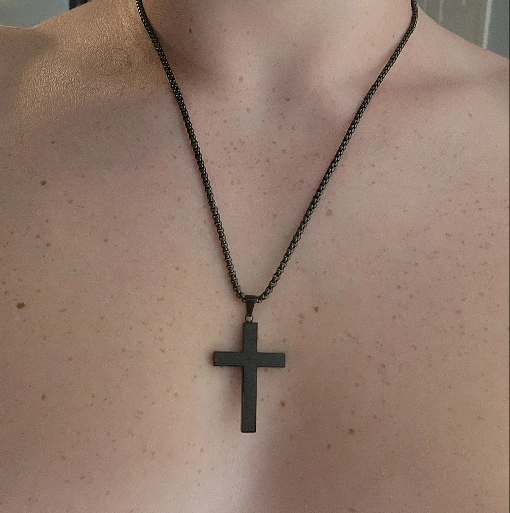 Metal Cross Pendant Necklace Set in Gold, Silver, and Black - Picture 2 of 4